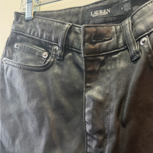 Ralph Lauren Women's COATED Black Straight Leg Jeans - Picture 6 of 7